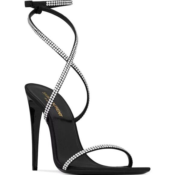 Saint Laurent Georgia Sandals In Crepe Satin With Rhinestones Size 3… - Picture 1 of 16